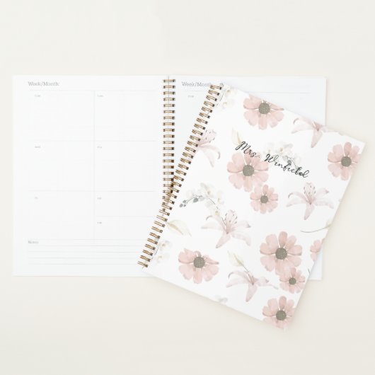 Nom personnalisé enseignant Fleurs roses (Devant avec enveloppe)