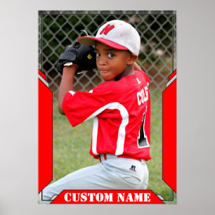 Nom personnalisé et photo Poster sportif rouge