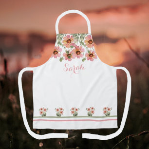 Nom personnalisé été blanc floral tablier
