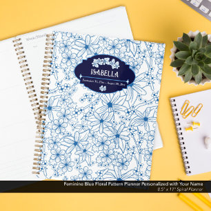 Nom personnalisé féminin motif floral bleu