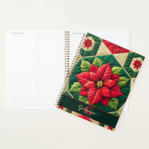 Nom personnalisé Festif Floral Patchwork Poinsetti