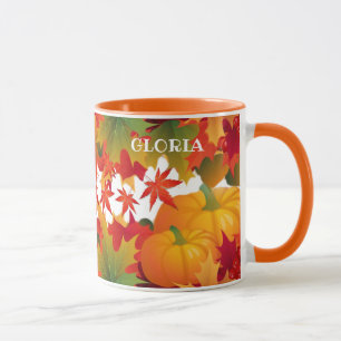 Nom personnalisé Feuilles d'automne et Mug citroui