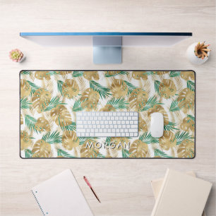 Nom personnalisé Feuilles Tropicales Vert/or Doré