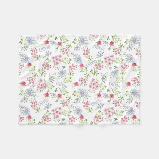 Nom personnalisé Fille Floral Couverture bébé (Devant (Horizontal))