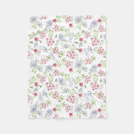 Nom personnalisé Fille Floral Couverture bébé (Devant)