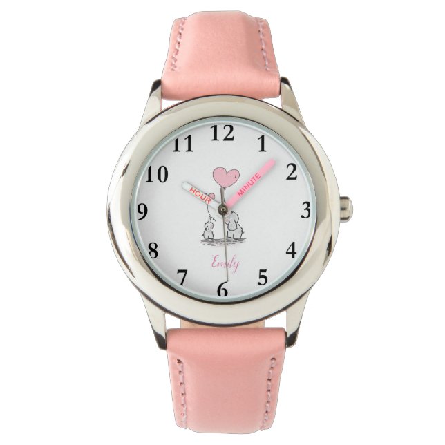 Nom Personnalisé Filles Eléphants Montre Rose (devant)