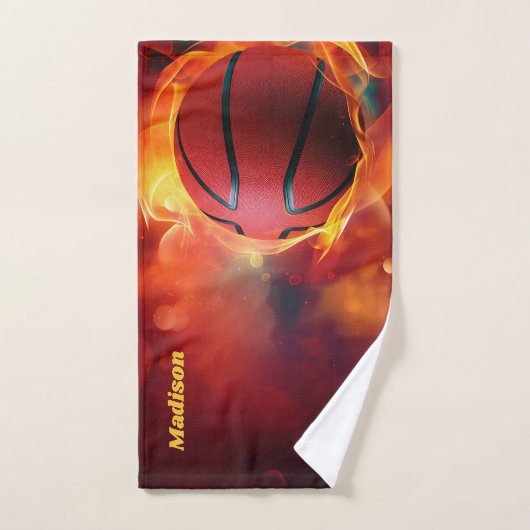 Nom personnalisé Flaming Basketball (Serviette à main)