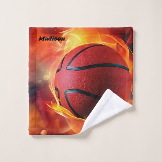 Nom personnalisé Flaming Basketball (Gant de toilette)