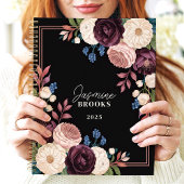 Nom personnalisé floral noir et prune élégant