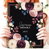 Nom personnalisé floral noir et prune élégant