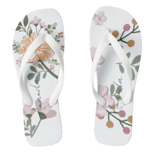 Nom personnalisé Flore Blancs tongs
