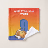 Nom personnalisé Garçon 9e anniversaire Balles de  (Gant de toilette)
