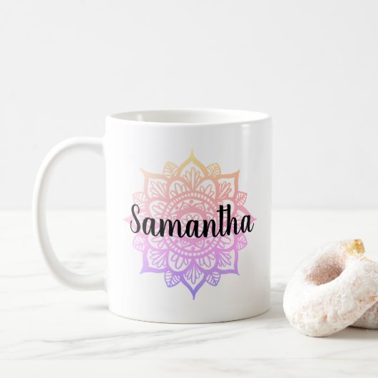 Nom personnalisé Girl Pastel Mandala Mug (Avec donut)
