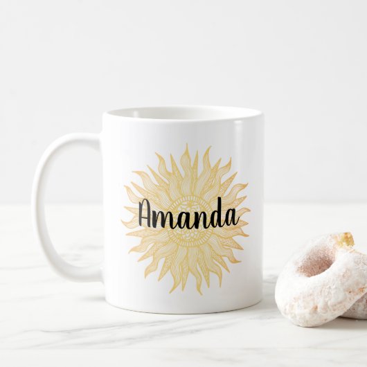 Nom personnalisé Golden Sun Mandala Mug (Avec donut)