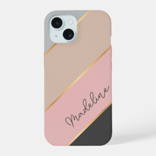 Nom personnalisé gris pastel corail rose rayé