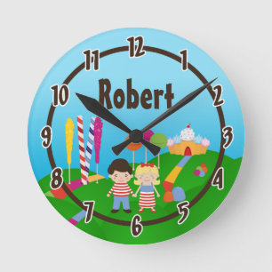 Nom personnalisé Horloge murale Candy Terrain Crèm