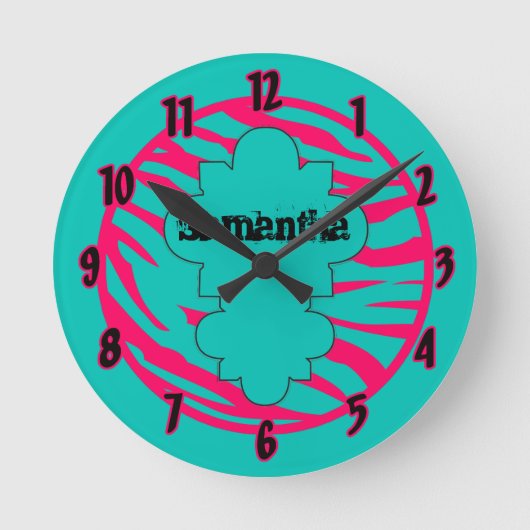 Nom personnalisé Horloge rose Turquoise chaud Zèbr (Recto)