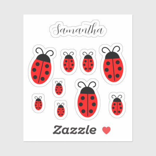 Nom personnalisé Ladybug Autocollant en vinyle cou (Feuille)