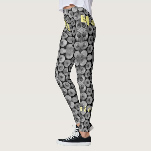 Nom personnalisé Leggings au crayon noir et blanc (Gauche)