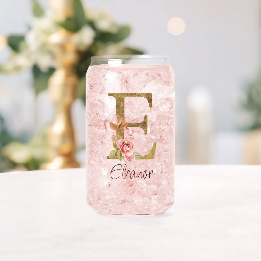 Nom Personnalisé Lettre E Gold Foil Blush Rose (Insitu (Mariage))