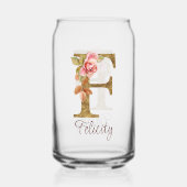 Nom Personnalisé Lettre F Gold Foil Blush Roses Ro (Verso)