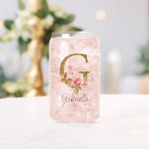 Nom personnalisé Lettre G Or Foil Blush Roses rose