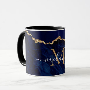 Nom personnalisé Lettre Mug Agate Marine Marbre bl