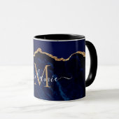 Nom personnalisé Lettre Mug Agate Marine Marbre bl (Devant droit)