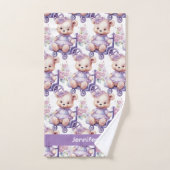 Nom personnalisé Lilac Teddy Bear Jeu de serviette (Serviette à main)