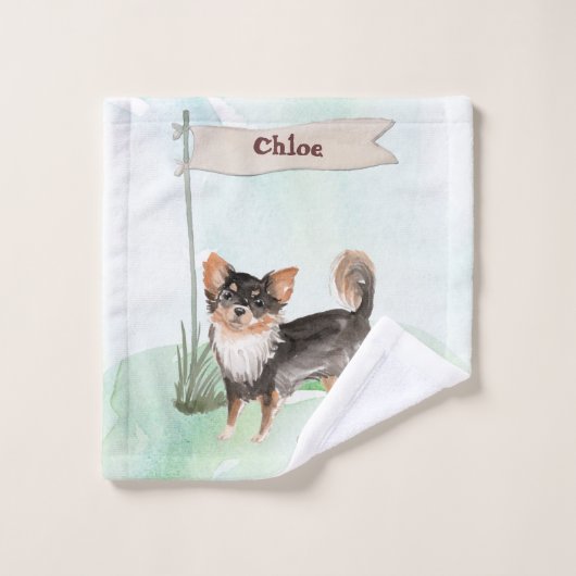 Nom personnalisé Long Haired Chihuahua Chien anima (Gant de toilette)