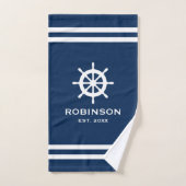 Nom personnalisé marine marine bleu et blanc (Serviette à main)