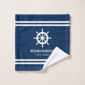 Nom personnalisé marine marine bleu et blanc (Gant de toilette)