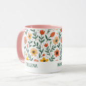 Nom personnalisé Message personnalisé Mug floral (Devant gauche)
