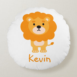 Nom personnalisé mignon Coussin rond Lion
