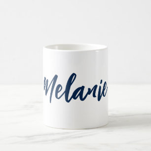 Nom personnalisé Minimaliste Marine Blanc Café Mug