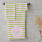 Nom personnalisé Monogram Pastel Rose Vert rayé