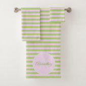 Nom personnalisé Monogram Pastel Rose Vert rayé (En situation)