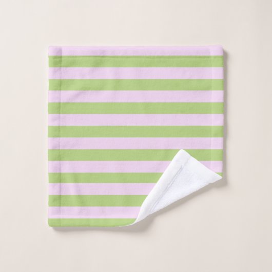 Nom personnalisé Monogram Pastel Rose Vert rayé (Gant de toilette)