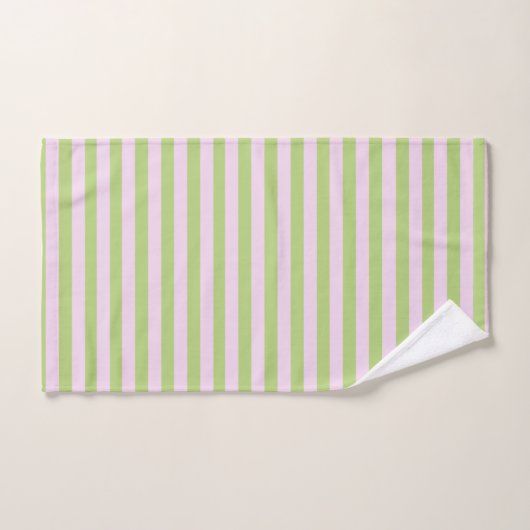 Nom personnalisé Monogram Pastel Rose Vert rayé (Serviette à main)