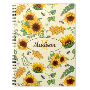 Nom personnalisé Monogramme Carnet Tournesols Miel