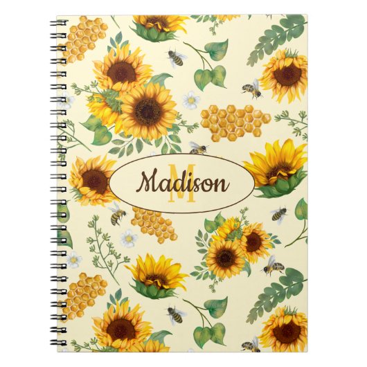 Nom personnalisé Monogramme Carnet Tournesols Miel (Devant)