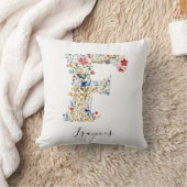 Nom personnalisé & Monogramme floral 'F' Coussin (Couverture)
