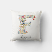 Nom personnalisé & Monogramme floral 'F' Coussin (Recto)
