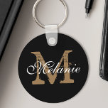 Nom personnalisé Monogramme Joli Script Classic No<br><div class="desc">Créez votre propre porte - clé rond noir personnalisé avec votre joli nom de script de calligraphie et monogramme personnalisé.</div>