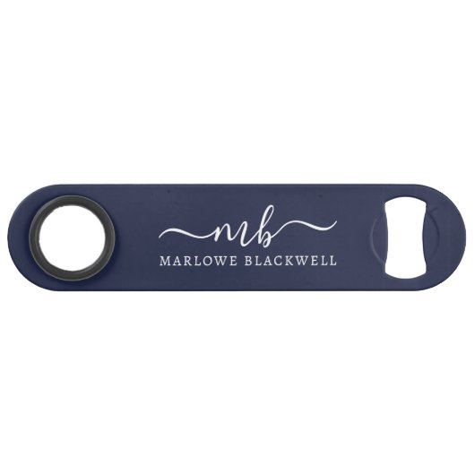 Nom personnalisé Monogramme Marine Bleu Blanc (Devant (Horizontal))