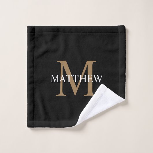 Nom personnalisé Monogramme noir (Gant de toilette)