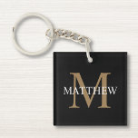 Nom personnalisé Monogramme noir<br><div class="desc">Créez votre propre porte - clé rond noir personnalisé avec votre nom personnalisé et votre monogramme.</div>