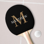 Nom personnalisé Monogramme noir<br><div class="desc">Créez votre propre pagaie de ping-pong ronde noire personnalisée avec votre nom et votre monogramme personnalisés.</div>