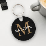 Nom personnalisé Monogramme noir<br><div class="desc">Créez votre propre porte - clé rond noir personnalisé avec votre nom personnalisé et votre monogramme.</div>