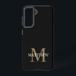 Nom personnalisé Monogramme noir<br><div class="desc">Créez votre propre boîtier de téléphone rond noir personnalisé avec votre nom personnalisé et votre monogramme.</div>